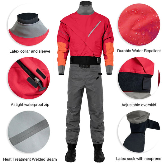 Lkver Mens 3 Layer Waterproof Drysuit With Latex Seals