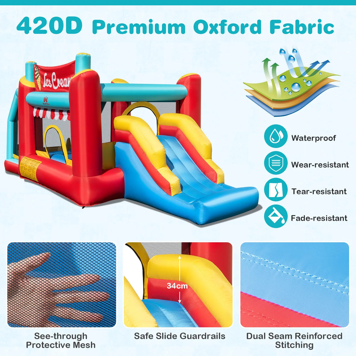 5 In 1 Inflatable Ice Cream Bounce House Jumping Castle Party Play Tent