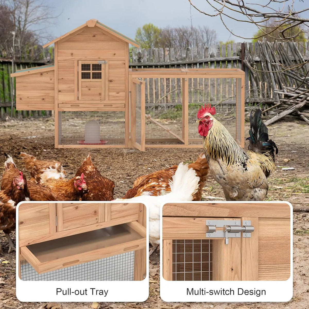 Outdoor Wooden Chicken Coop For 2 To 4 Chickens With Ramp And Waterproof Roof