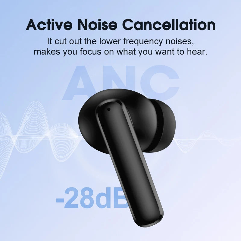 QCY T13 ANC Wireless Earphones Bluetooth 5.3 28dB Active Noise Cancellation Headphones 4 Mics ENC TWS Earbuds 68ms Low Latency