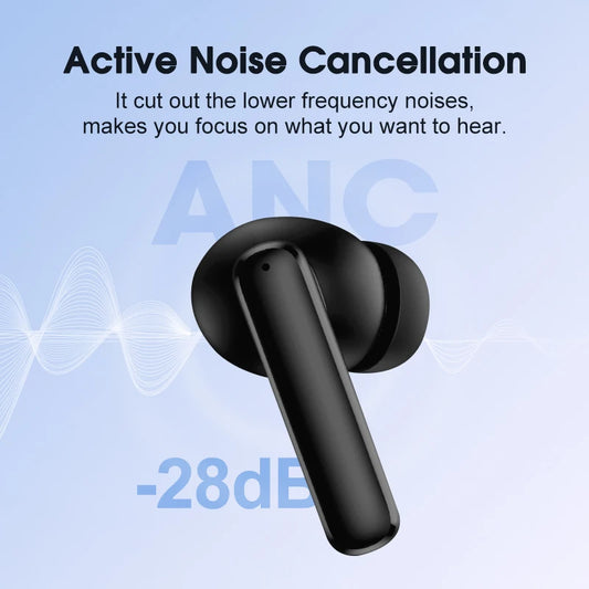QCY T13 ANC Wireless Earphones Bluetooth 5.3 28dB Active Noise Cancellation Headphones 4 Mics ENC TWS Earbuds 68ms Low Latency