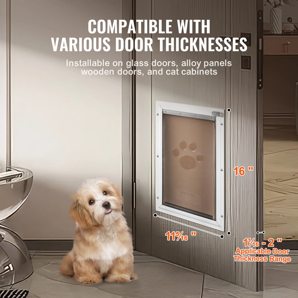 SucceBuy Pet Door Aluminum Frame with Lock and Flap System Weatherproof Doggy Door Easy to Install in Interior or Exterior Doors