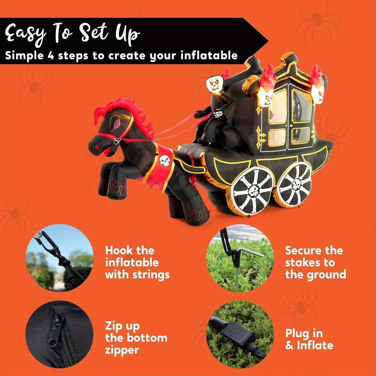 Joyfy Halloween Inflatable Carriage With LED Lights Outdoor Decor