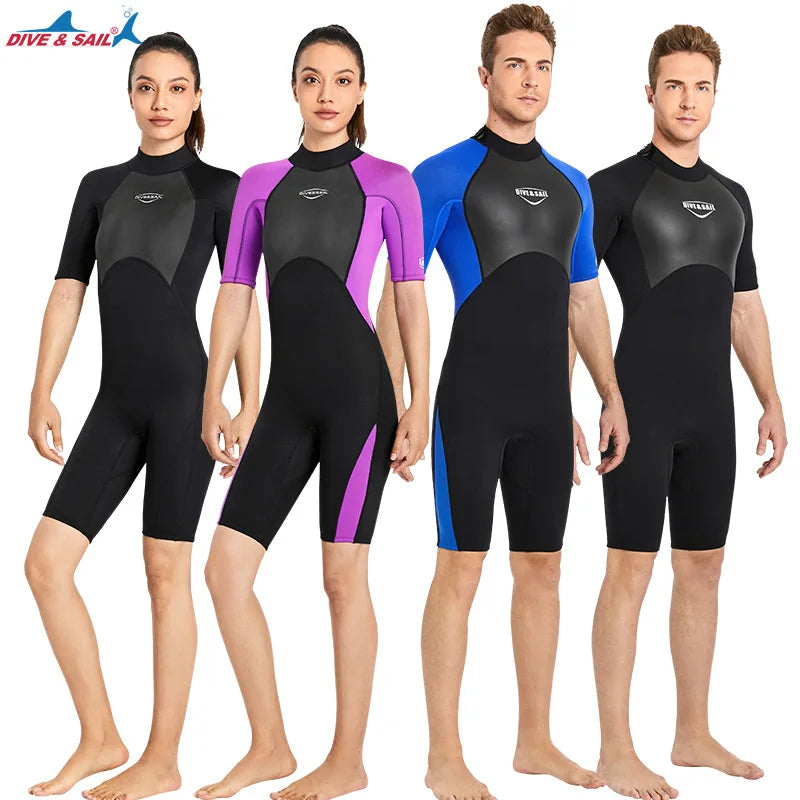 2MM Neoprene Diving Suit Men Women Snorkeling Scuba Diving Wetsuits Short Sleeves Suit Swimwear Beach Warm Jellyfish Clothing