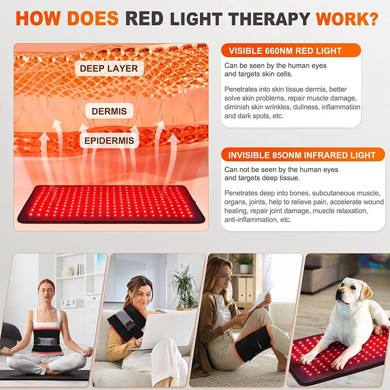 NEW 242LEDs Red Light Therapy Mat for Back Waist 660nm&850nm Infrared Light Therapy Triple Chips LED Light Therapy Pad for Body