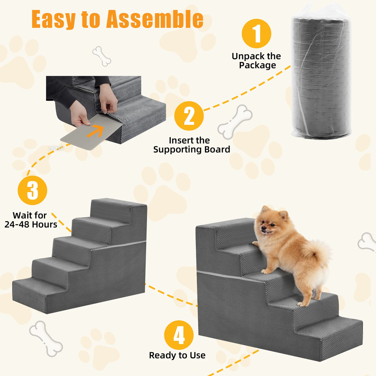 JHK Angled Foam Dog Stairs For Small Dogs Non Slip