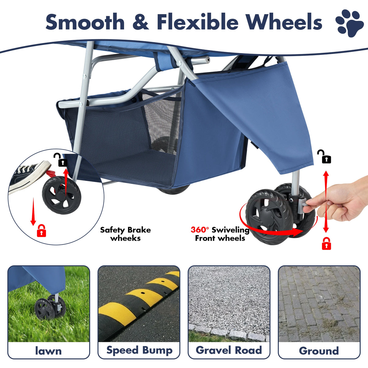 Dumos Foldable Pet Stroller With All Terrain Shock Absorber