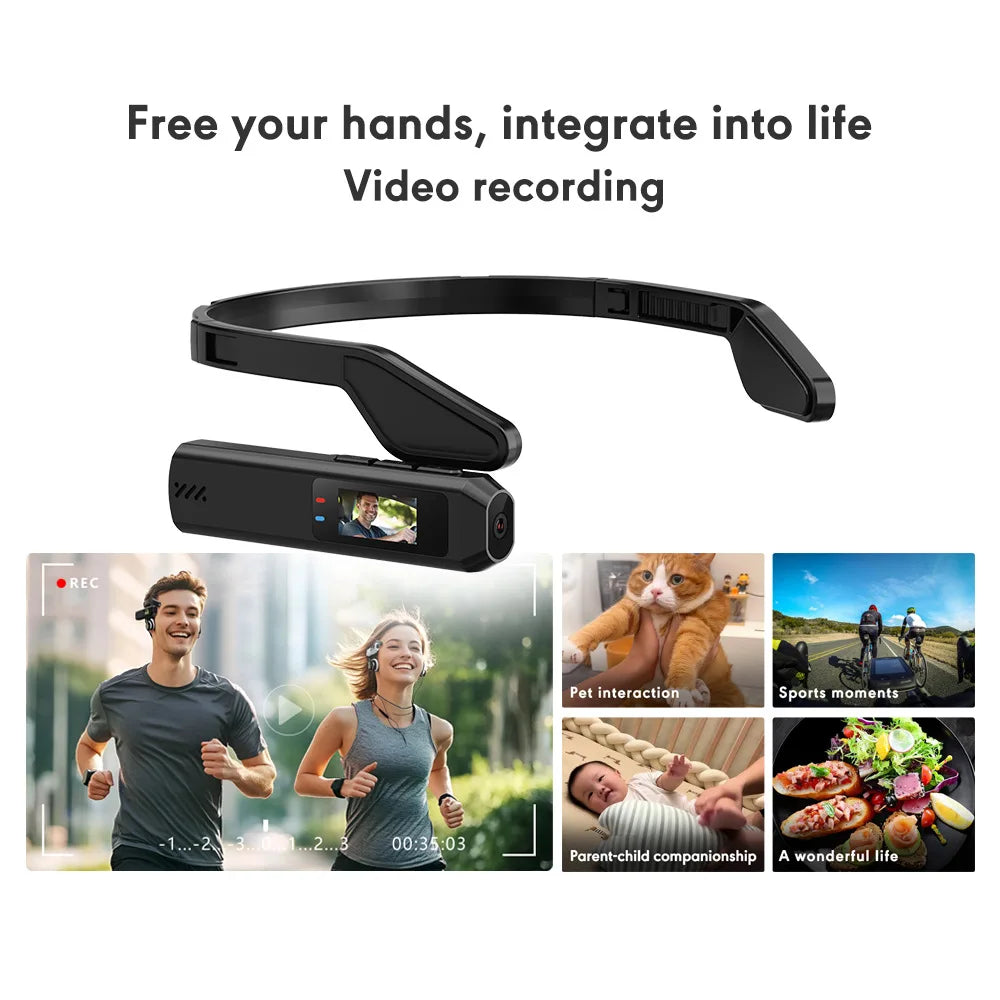 Portable Head Mounted Sports Camera Mini HD 2.7K/60FPS Wearable Camera 110°Wide Angle Lens WiFi APP Control Video Camcorder
