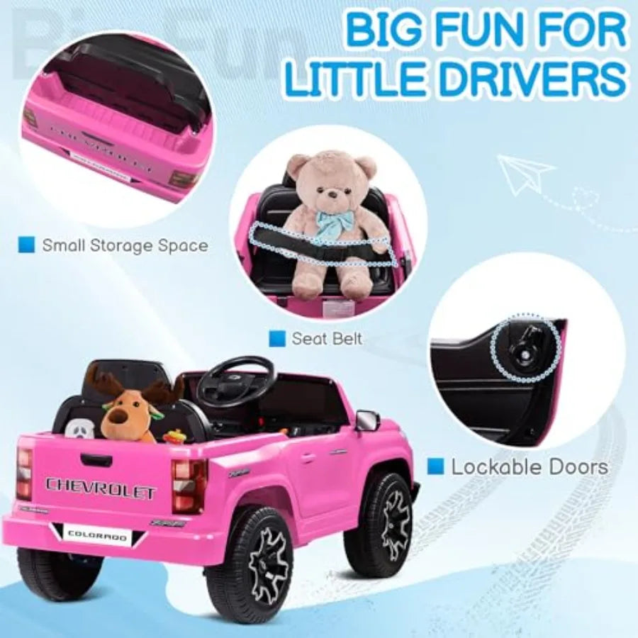 Pink 12V Electric Ride on Car for Toddlers with Remote Control Battery Powered Vehicle Bluetooth LED Lights Soft Start Suitable