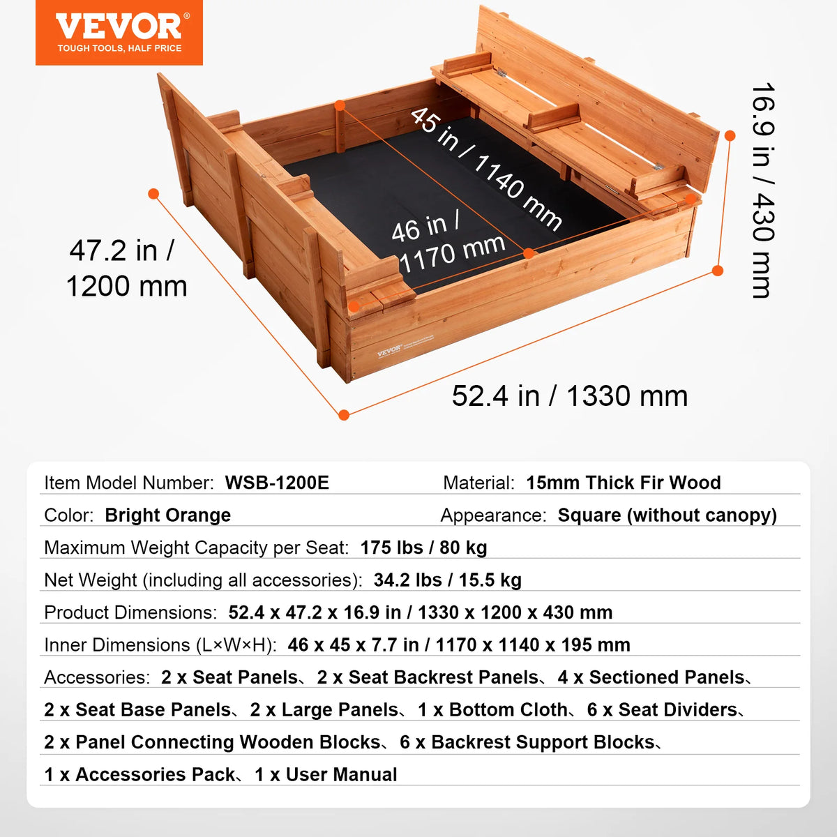 SucceBuy Sandbox With Cover Square Sand Pit Corner Seating