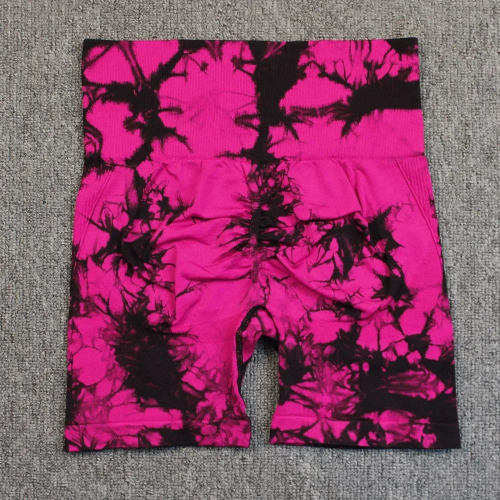 Tie-Dye Yoga Shorts for Women High Elastic Gym Shorts Push Up Sports Shorts Running Workout Fitness Women Short Sports Leggings