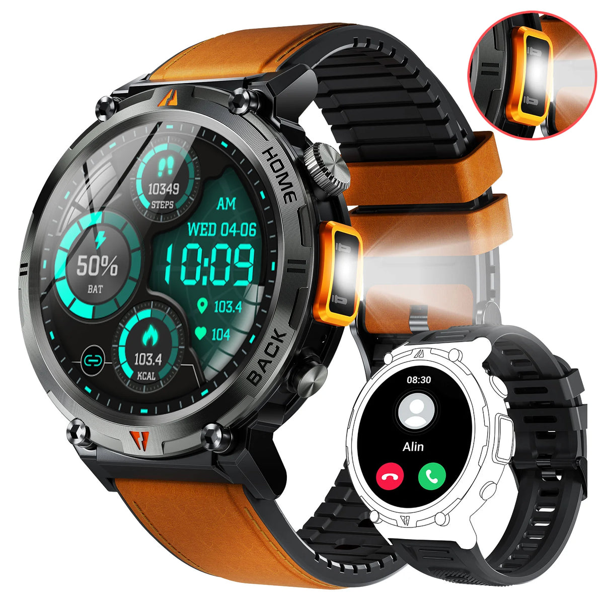Eigiis Ke3 Bluetooth Smartwatch With Heart Rate And Flashlight