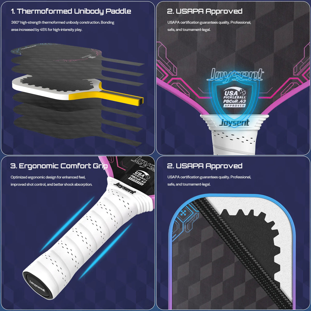 Joysent Usapa Certified 3D Carbon Fiber Pickleball Paddle